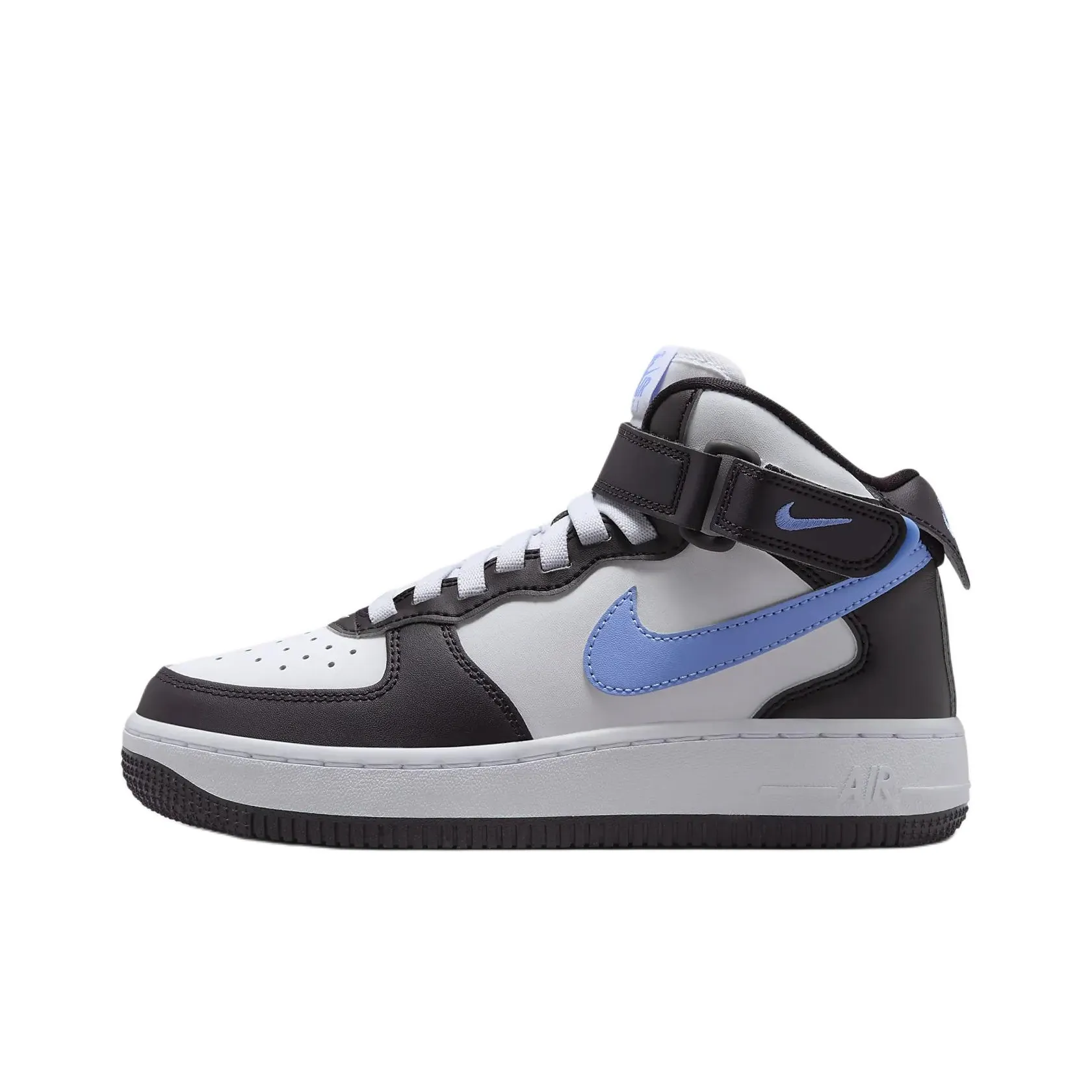 Nike Air FORCE 1 Slip-resistant Abrasion-resistant MID Top Детские Скейтбординги Черный Белый Синий