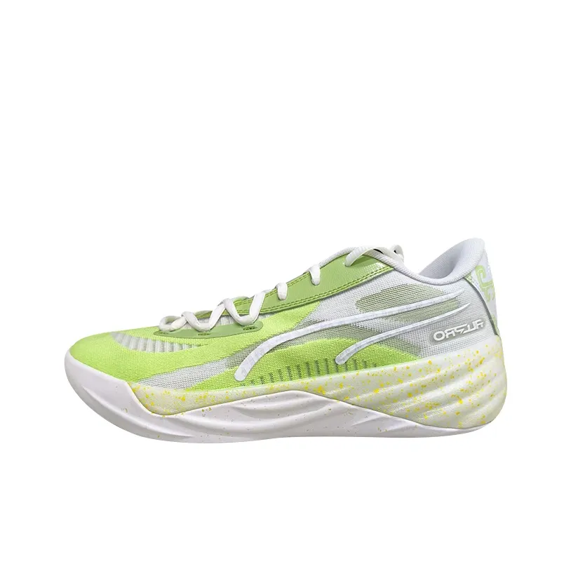 PUMA All Pro Nitro Cushioning, Abrasion Resistant, And Waterproof Low Top Basketball Shoes Men's Green Gray