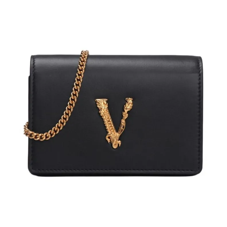 VERSACE Cow Leather Shoulder Bag, Crossbody Bag, Wallet Women's Black