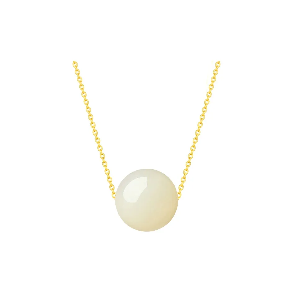 CHINA GOLD Necklace Comes With Gold Plated S925 Sterling Silver Chain White Jade/Pale Greenish White Jade Women's