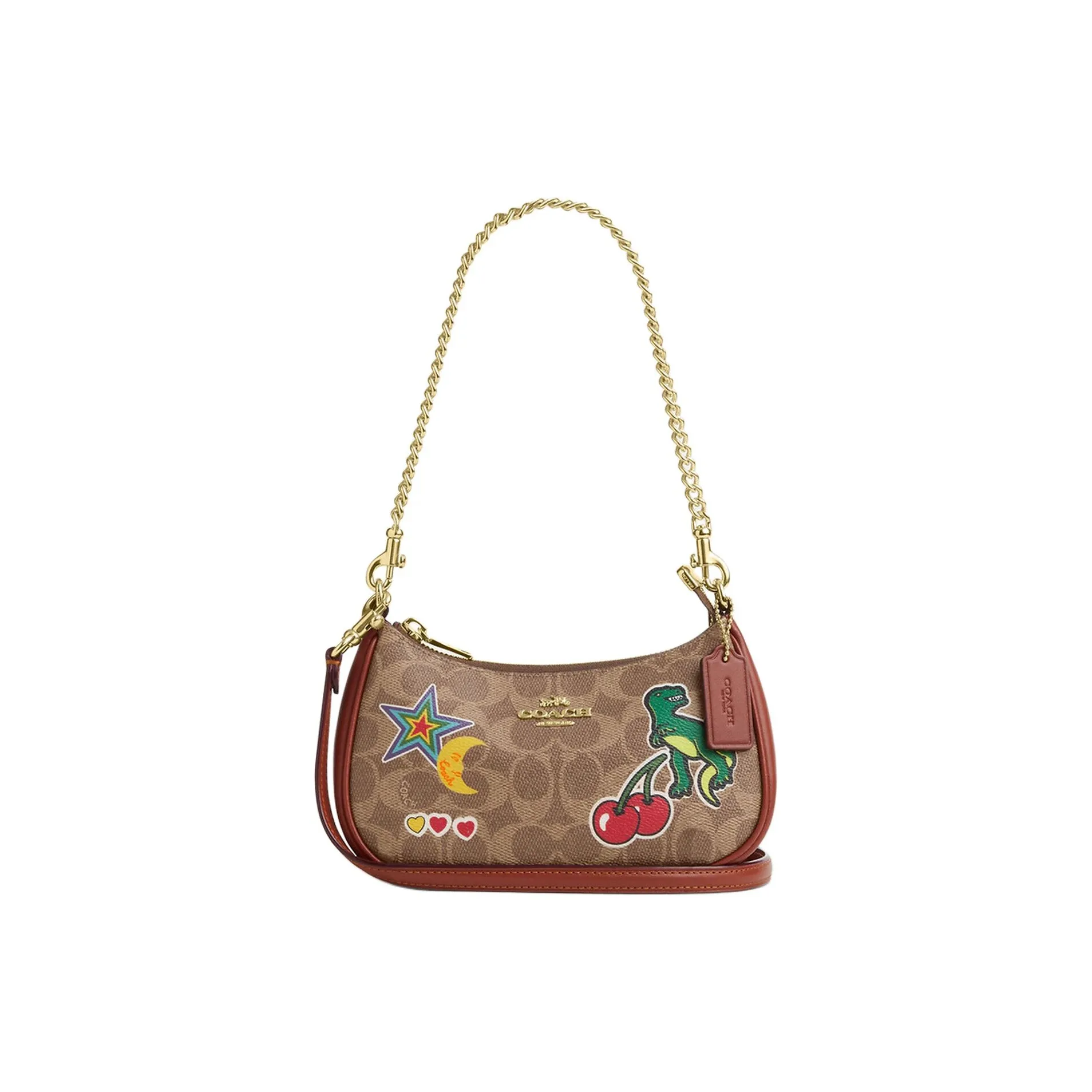 COACH Teri Покрытый холст Сумка на плечо Сумка Сумка через плечо Маленькая Женская с золотыми акцентами Коричневый