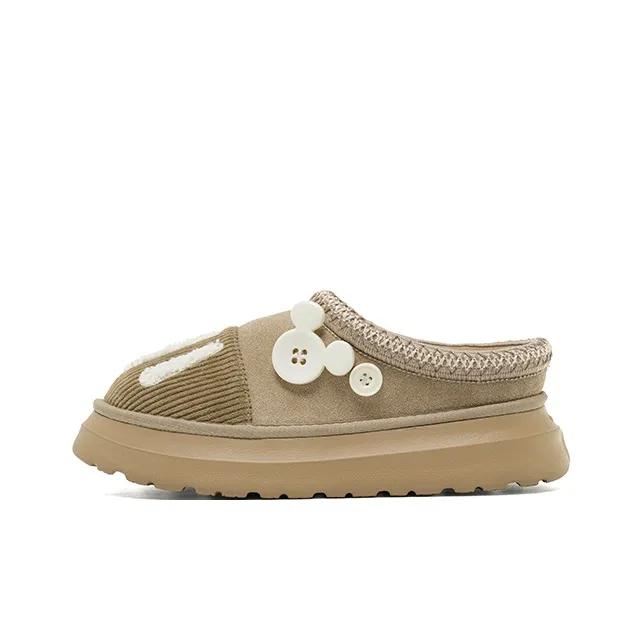 Disney x OLD ORDER Fuzzy Abrasion Resistant Slip Resistant Wrap toe Slippers Unisex Light Brown