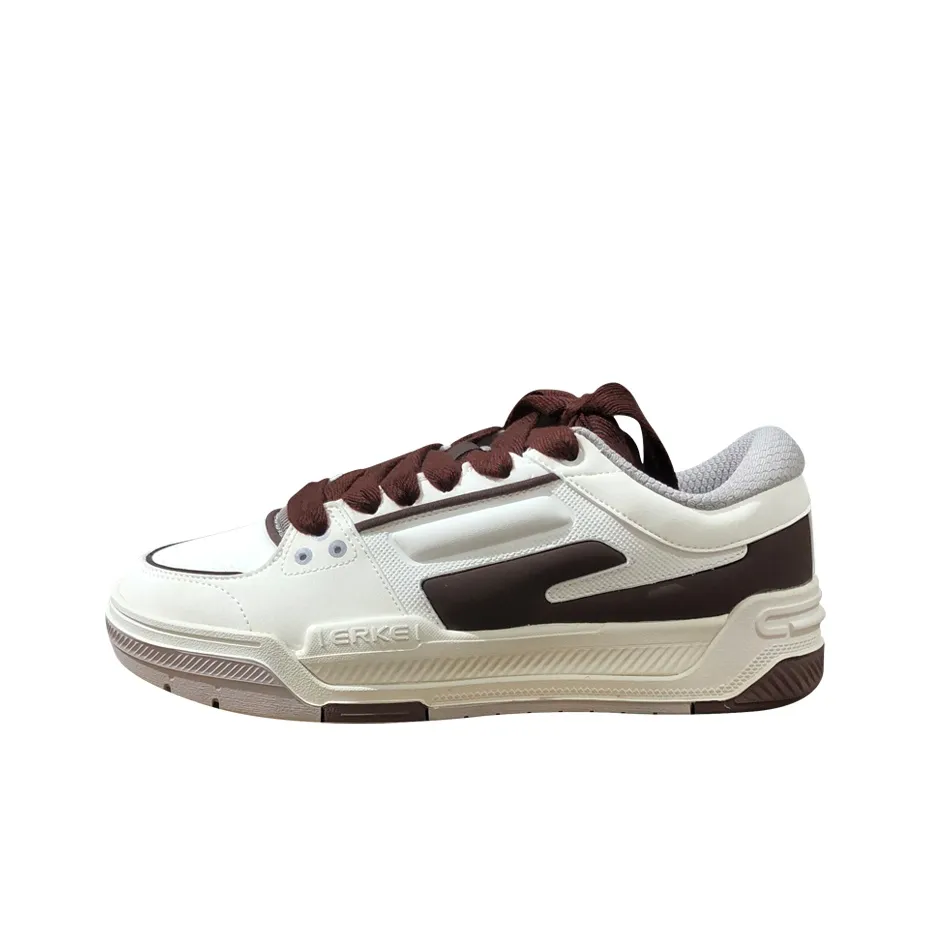 Erke Slip-Resistant Waterproof Cushioning Abrasion-Resistant Low-Top Skateboard Shoes Men's White Brown