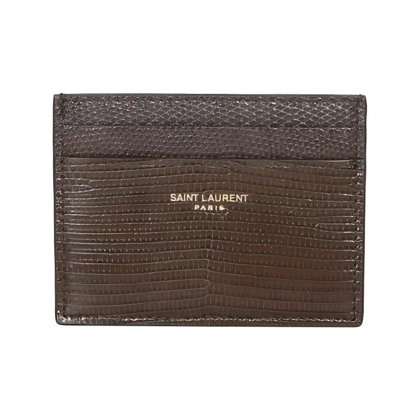 SAINT LAURENT Leather Card Holder Men's Brown Green
