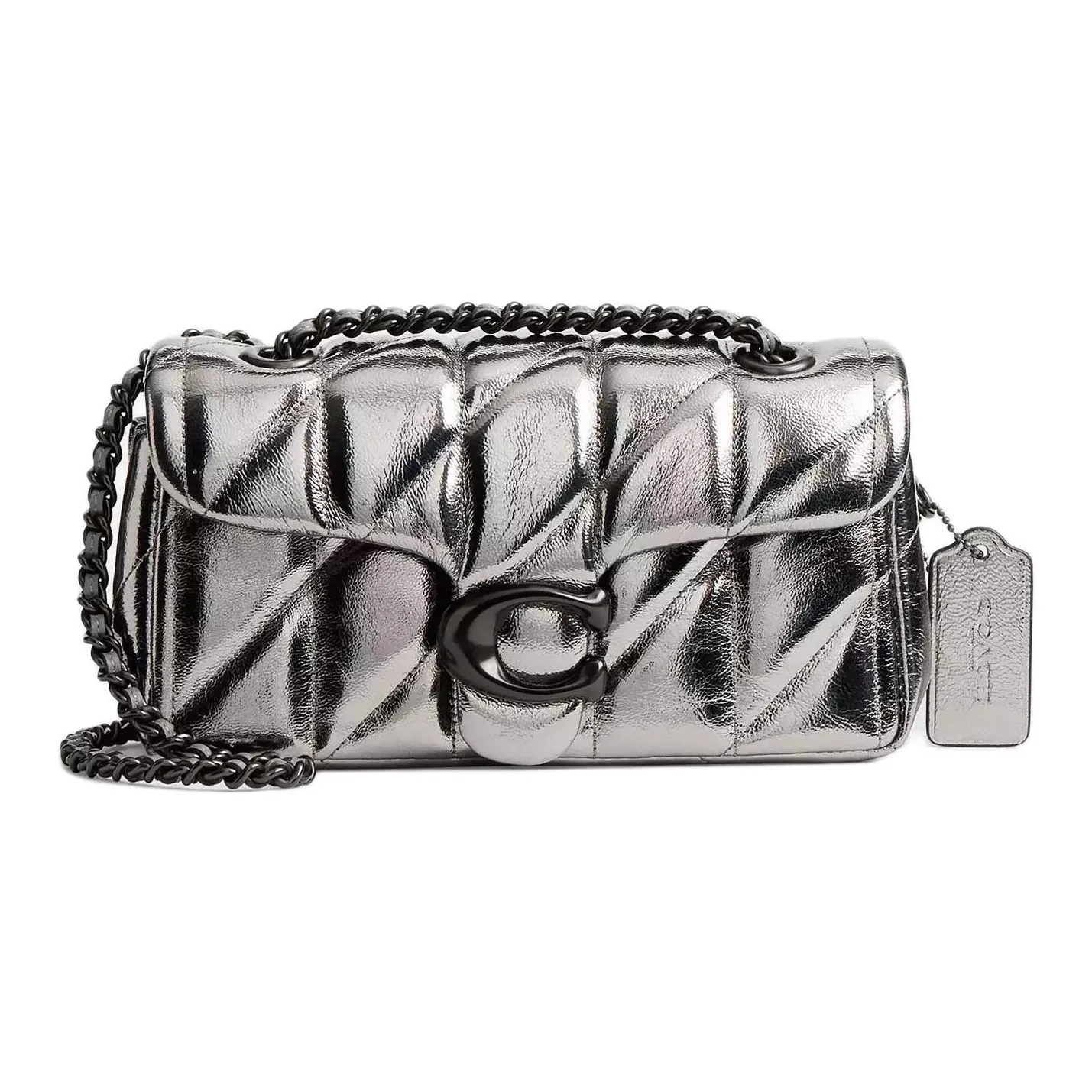 COACH Tabby Мягкий Текстурированный Кожа Сумка через плечо Маленький Women's White Алюминий с Антрацитом