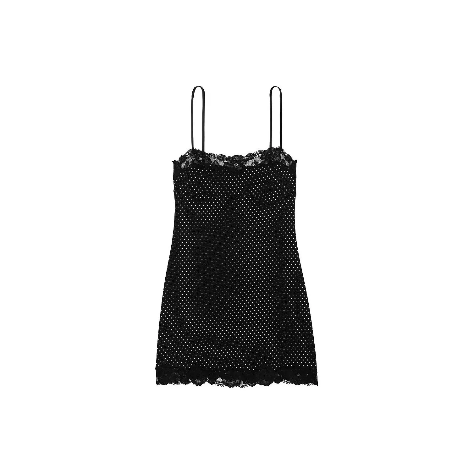 Victoria's Secret Modal Кружевная отделка Straight Шея Slip Платье Черная точка Ночная сорочка Женская Черная точка