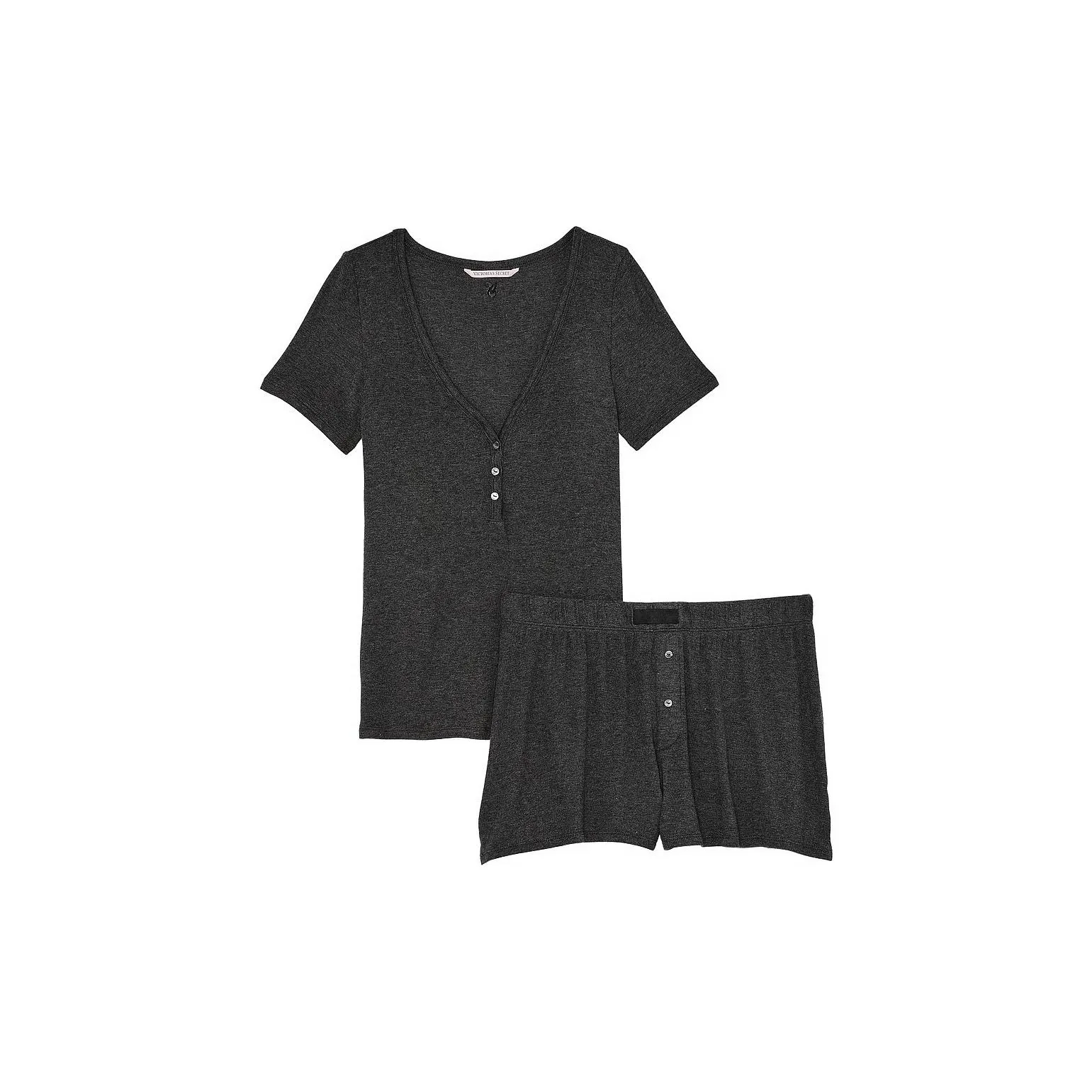 Victoria's Secret Ткань в рубчик Modal Короткий рукав Henley Семейный комплект трусов Набор CG Комплект пижамы Мужской Угольно-серый