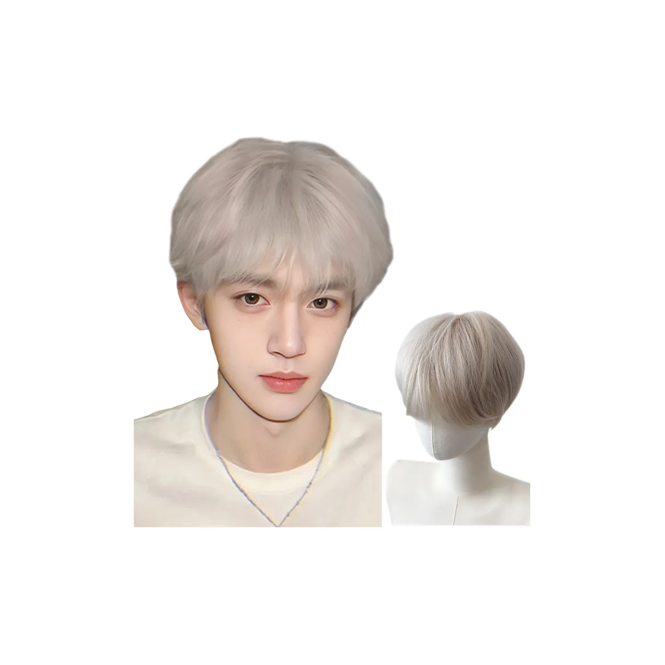 YOSEE Короткие волосы Корейский стиль Handsome Белый золотой Микро Strand Кап Парики