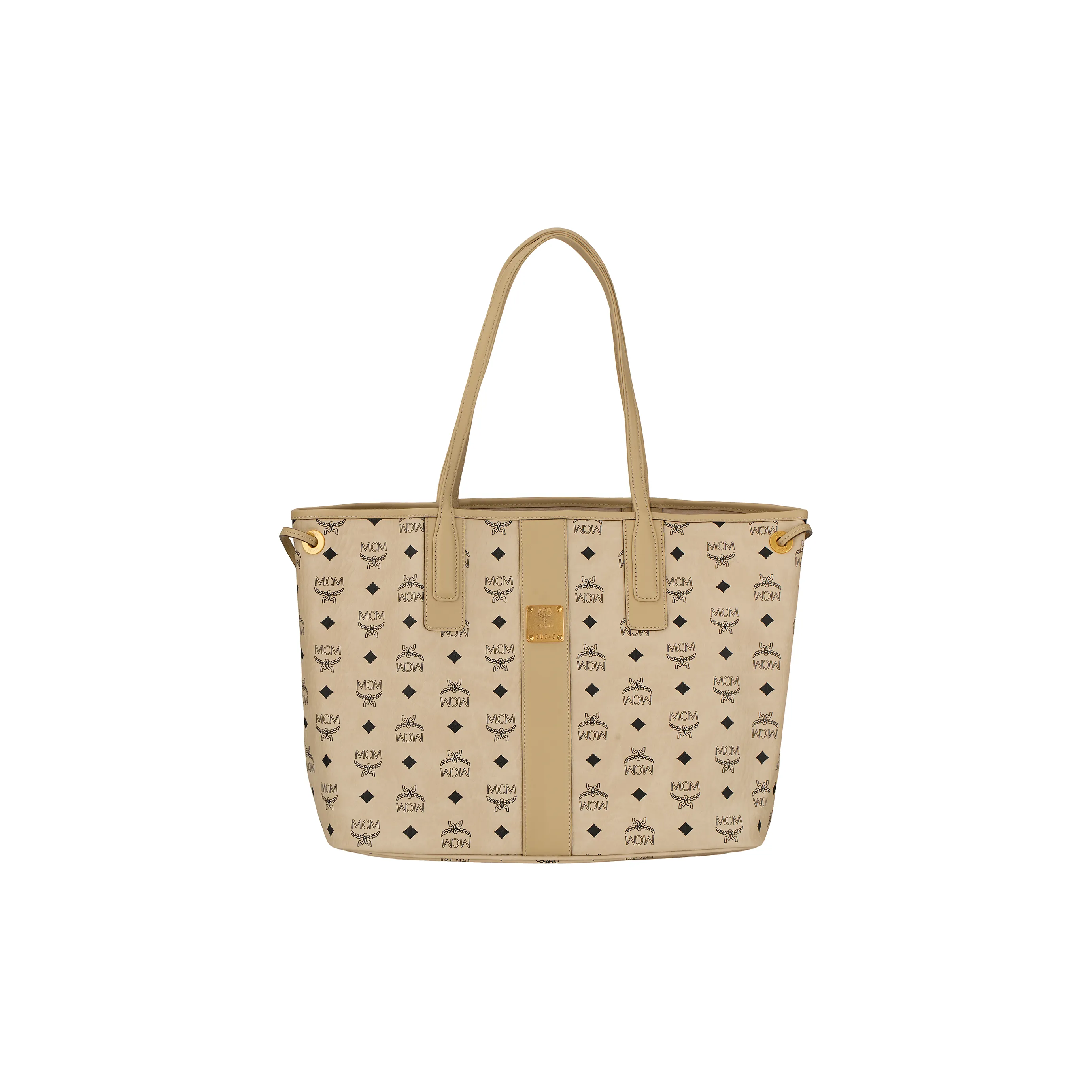 MCM Liz Visetos Canvas Letter Bag, Tote Bag, Shopping Bag, Shoulder Bag Medium Size Women's Beige & Black