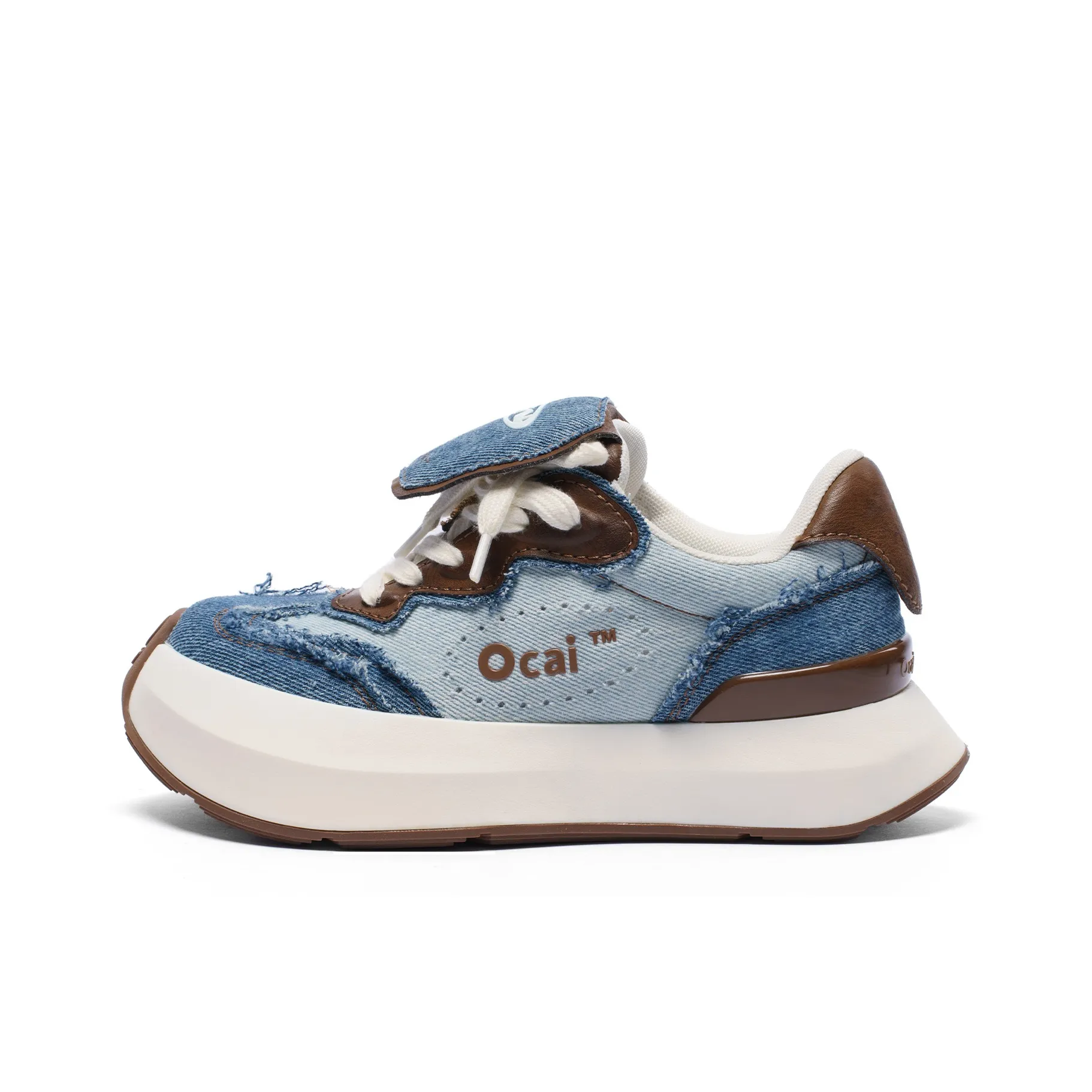 Ocai Slip-resistant Abrasion-resistant Low Top Casual Running Shoes Women's Denim Blue Brown