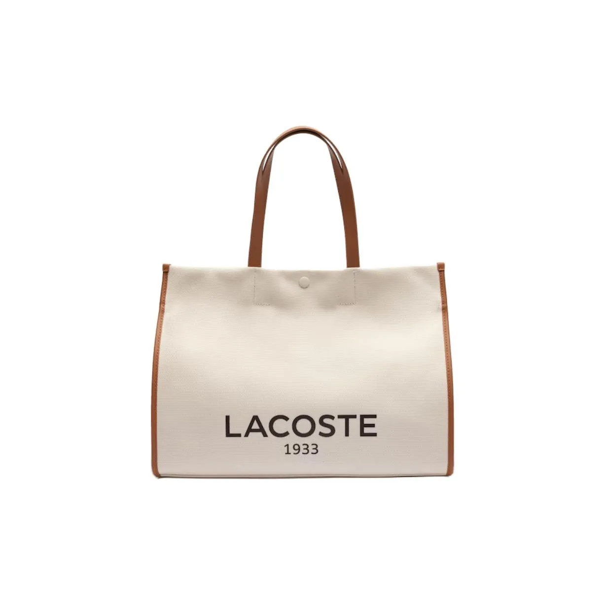 LACOSTE Cotton Tote Bag, Shopping Bag, Handbag Large Size Unisex Beige & Brown