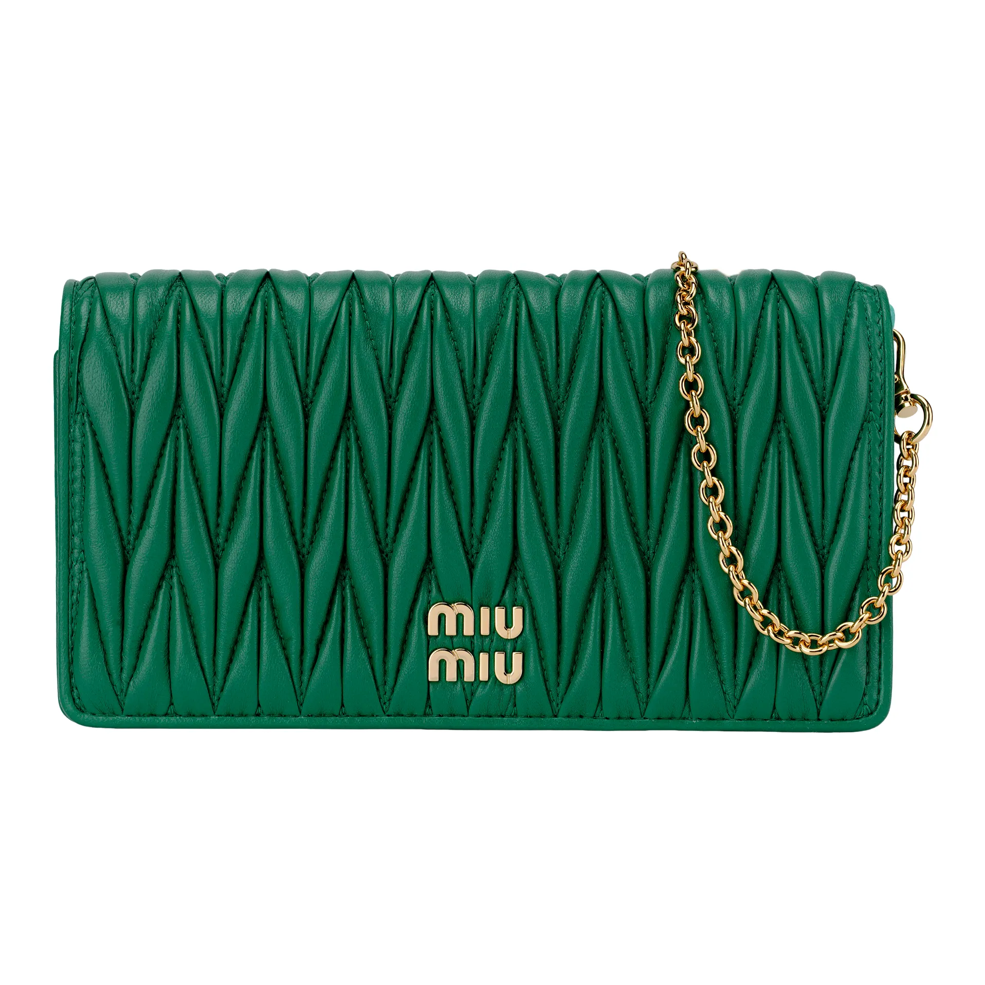 MIU MIU Matelassé Sheepskin One Shoulder Crossbody Cell Phone Pouch Women's Mango Color