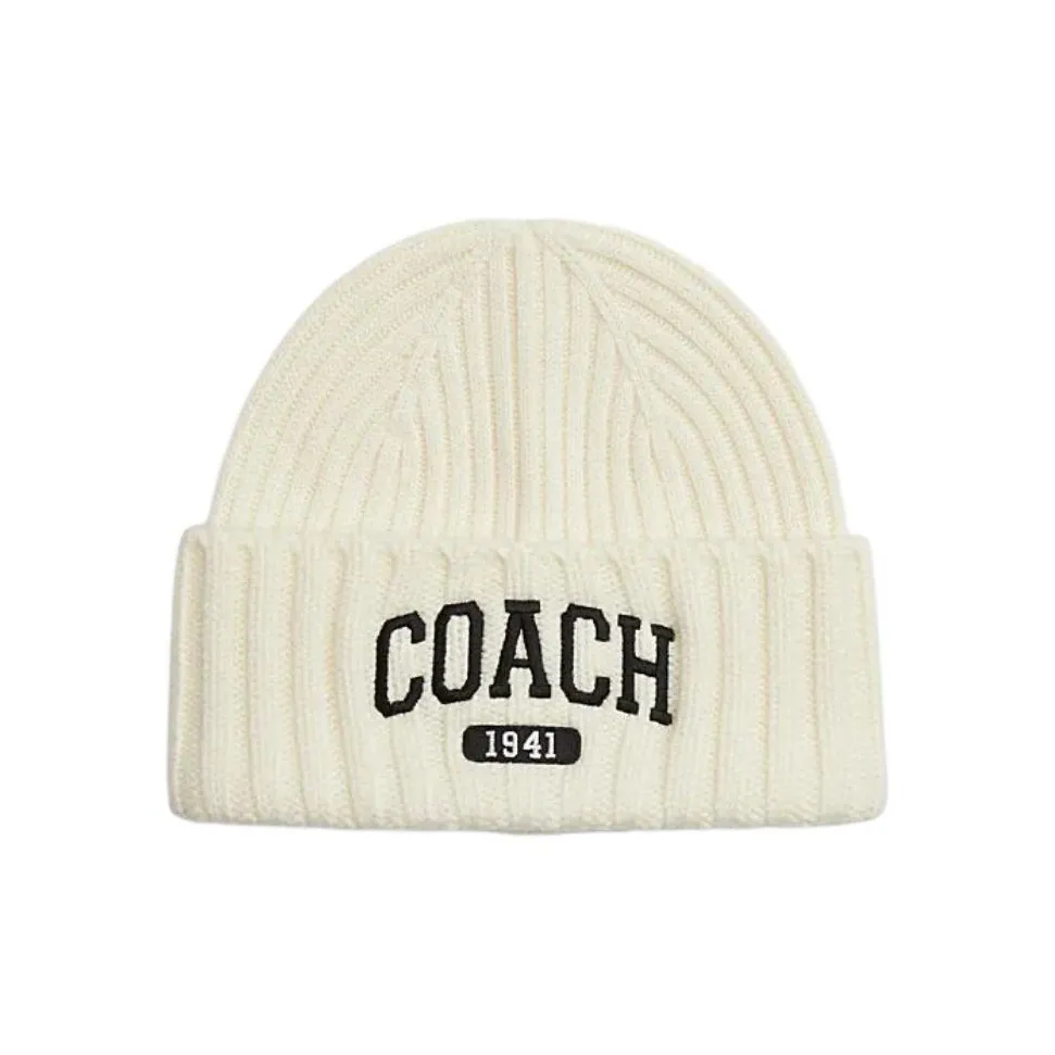 COACH Sheep Wool Beanies Women's White