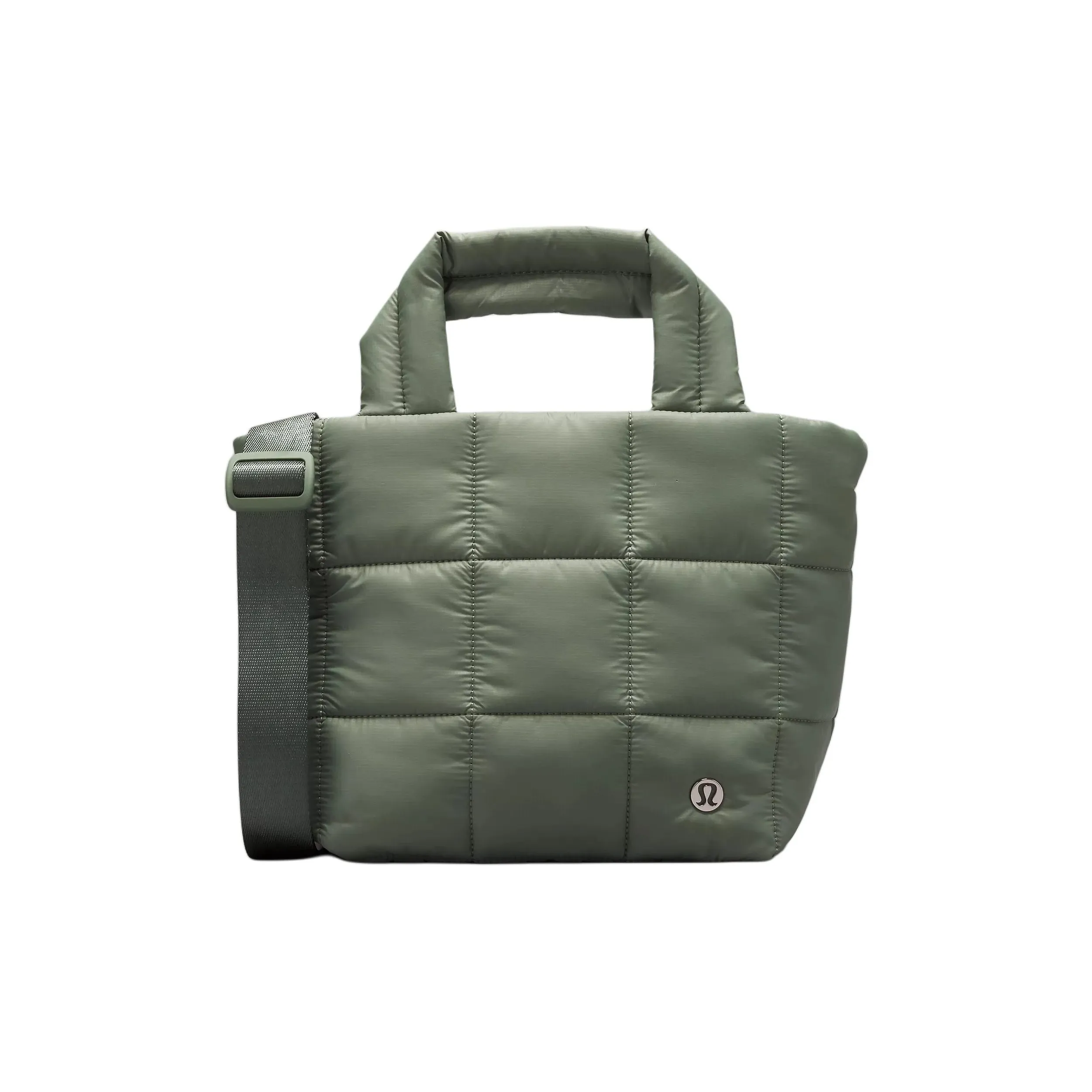 Lululemon Quilted Nylon Tote Bag, Shopping Bag, Shoulder Bag, Crossbody Bag, Handbag Mini Women's Gray Green