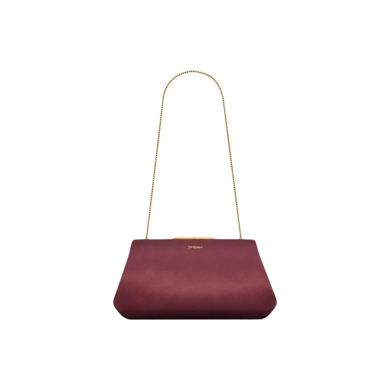 SAINT LAURENT Lambskin Clutch Handbag Shoulder Bag Small Size Women's Burgundy