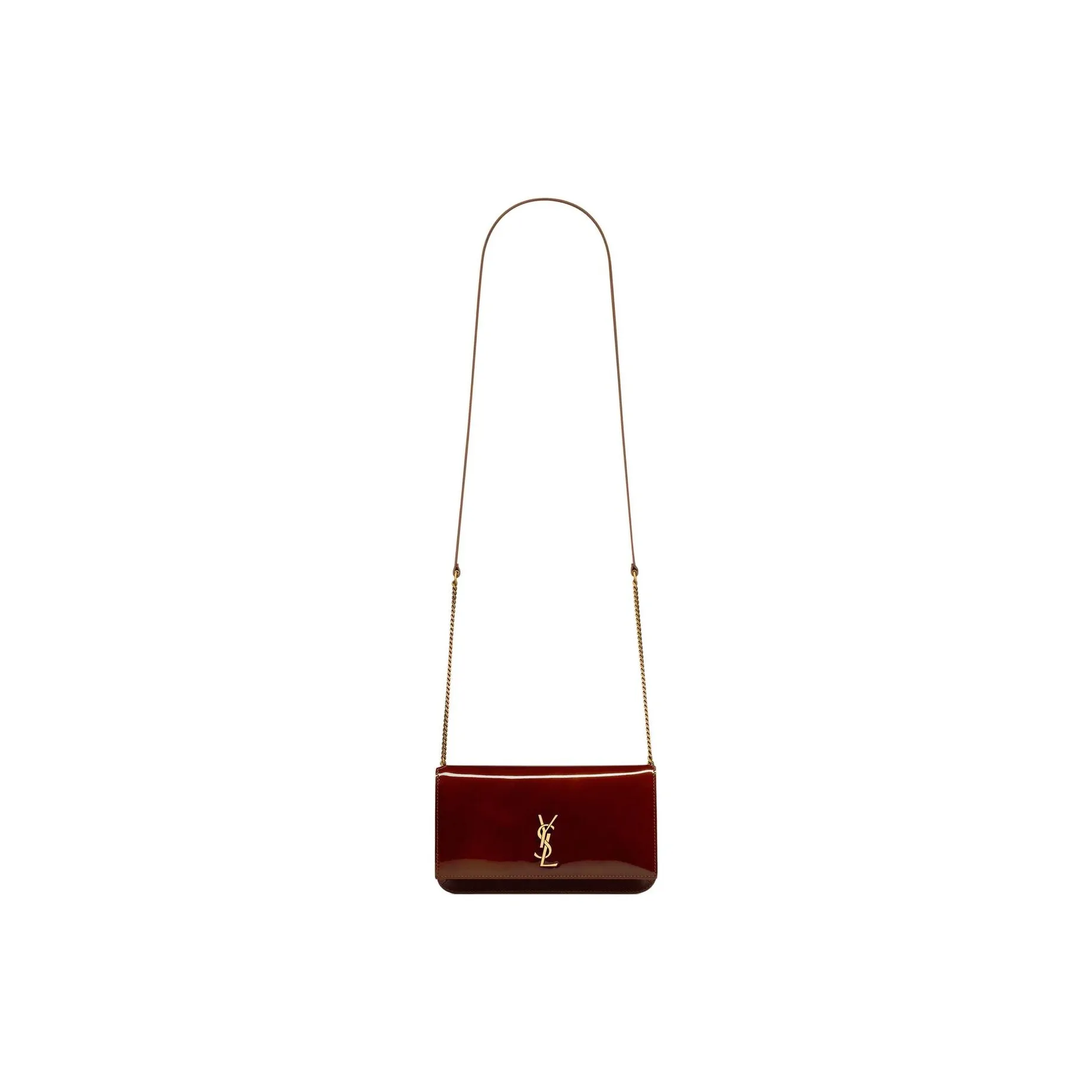 SAINT LAURENT Patent Leather Shoulder Bag, Crossbody Bag Women's Burgundy