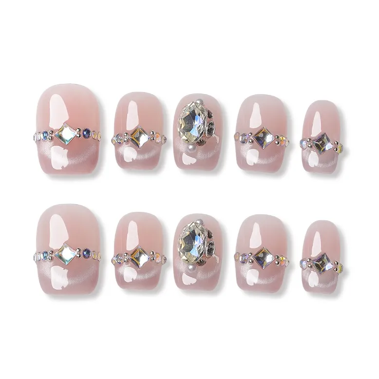 QUIET MOON Hill Серебряный Burst Вспышка Роскошь Premium Soft Девичий False Nail Короткий LADDER Кошачий глаз 10 шт 1 комплект 14mm