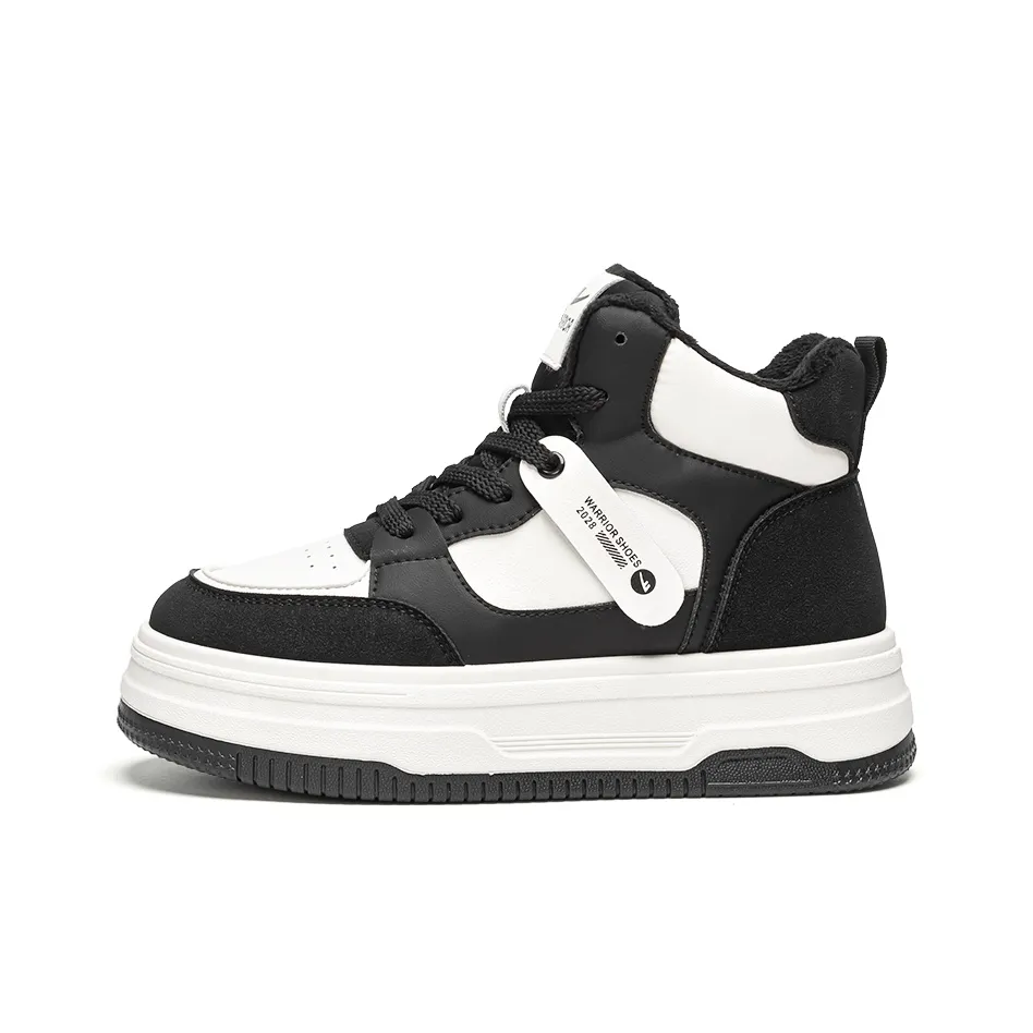 Warrior Термический Slip-Resistant Увеличивающие Высоту Высокие Кроссовки для Скейтбординга Женские Черный Белый