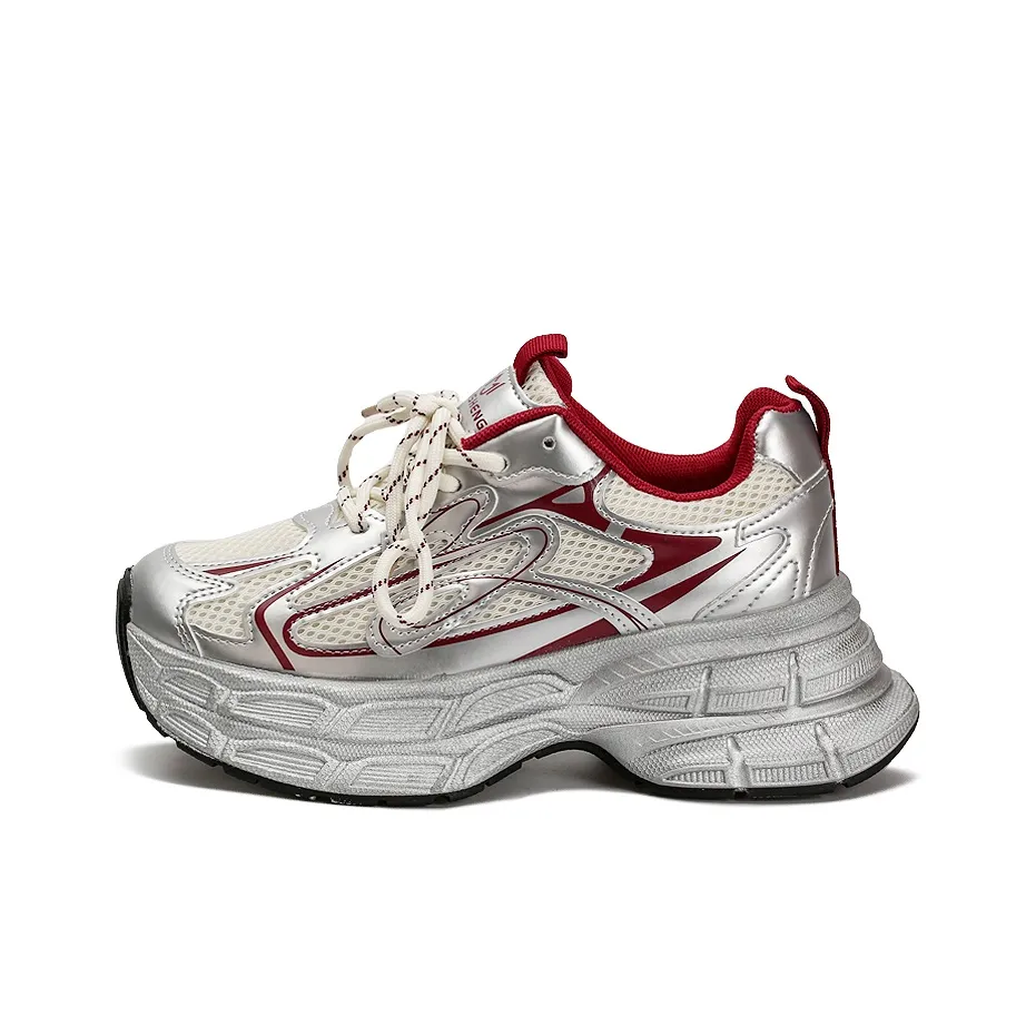 Zun'er Амортизаторы Shock Abrasion Resistant Slip Resistant Низкий Топ Толстая подошва Кроссовки Женские Красный