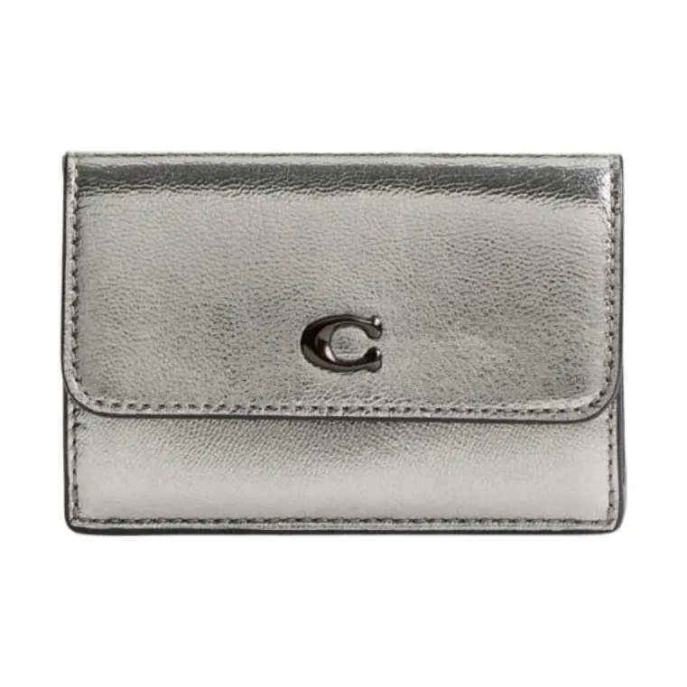 COACH Тройной складной кошелек из кожи мини женский белый алюминиевый с антрацитом