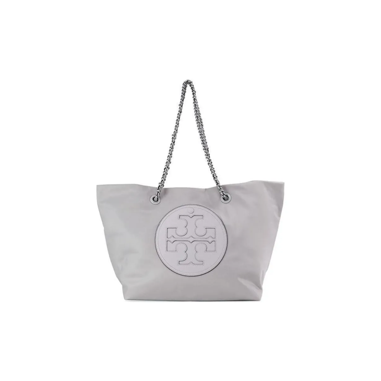 TORY BURCH Ella Fabric+Artificial Leather Tote Bag, Shopping Bag, Shoulder Bag, Handbag Medium Size Women's Gray