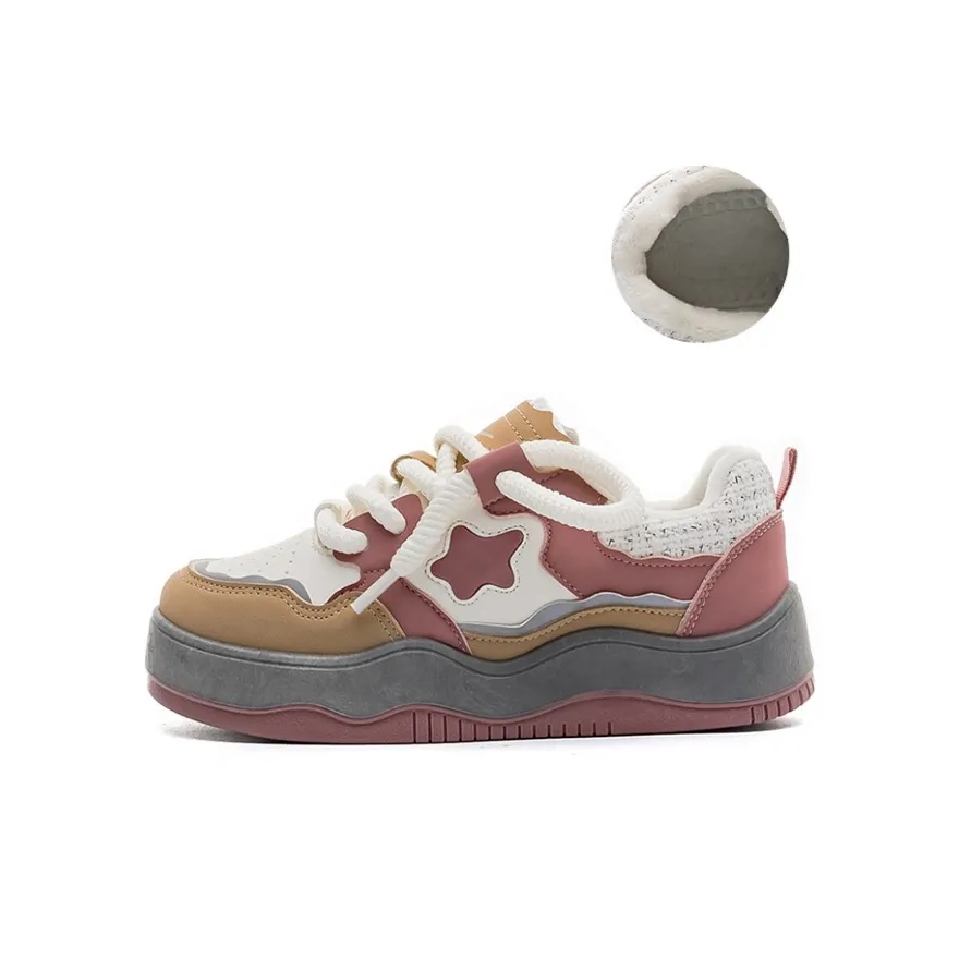LIANGHUO Thermal Slip Resistant And Abrasion Resistant Low Top Skateboard Shoes Women's Brown Pink