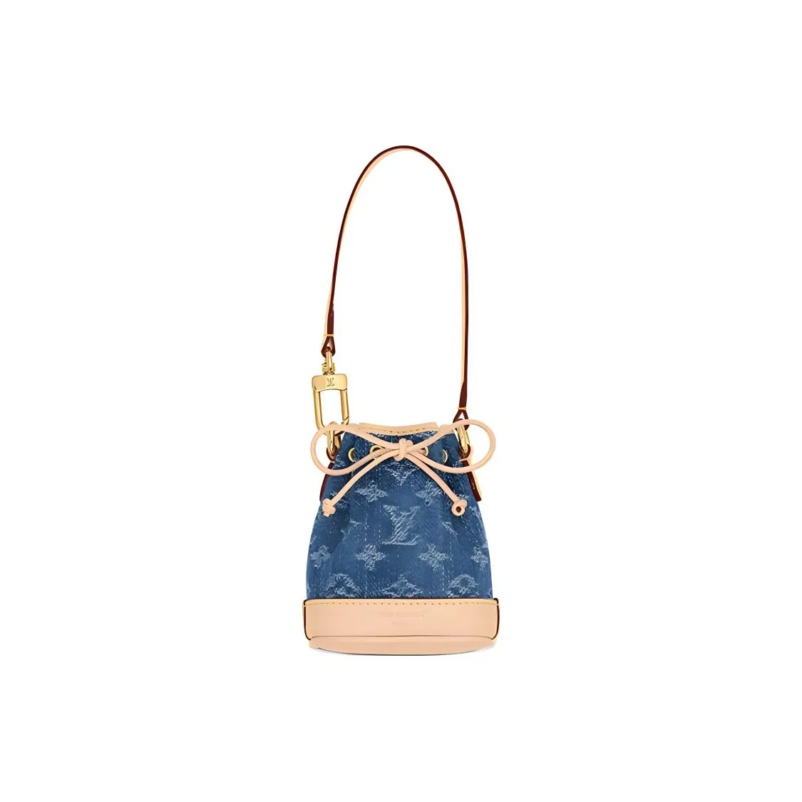 LOUIS VUITTON NOE Denim With Leather Bucket Bag Handbag Shoulder Bag Extra Mini Women's Beige & Blue