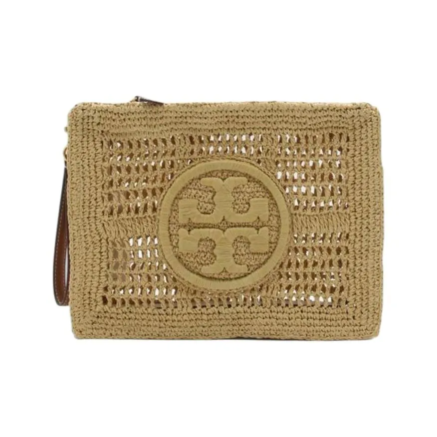 TORY BURCH Ella Raffia With Artificial Leather Clutch Women's Natural