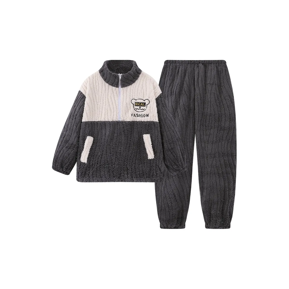 LEZIYUN Пижамный комплект мужской черный флис