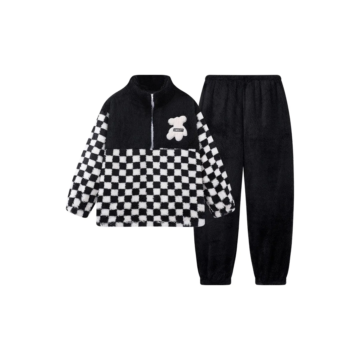 LEZIYUN Пижамный комплект мужской черный флис