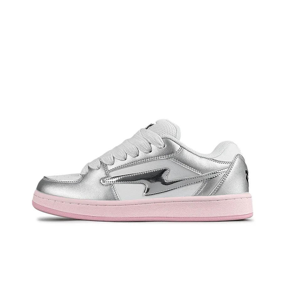 LuzaoT SUPER DRAG Lightning Пухлые туфли Slip-resistant Низкие кроссовки для скейтбординга Женские Серебряный Розовый