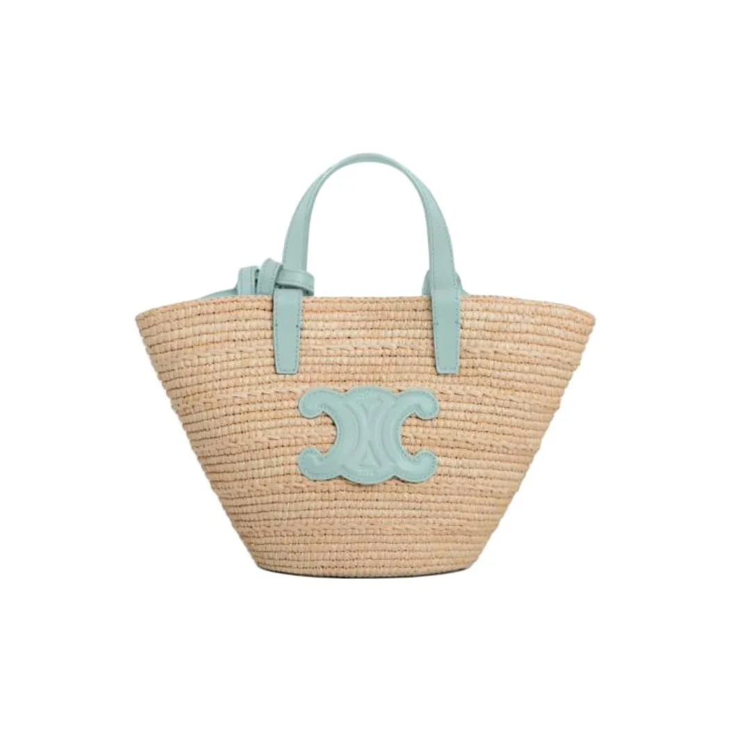 CELINE Raffia Shoulder Bag, Crossbody Bag, Handbag Women's Natural Color & Light Blue