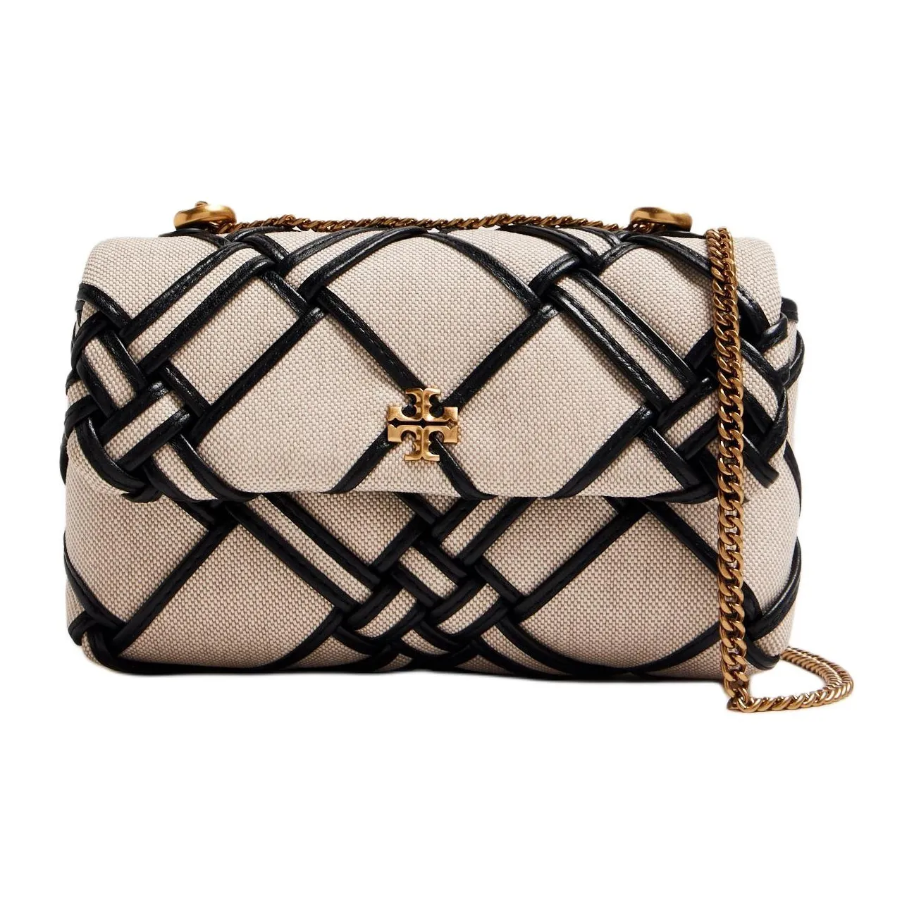 TORY BURCH Kira Canvas With Leather Trim Shoulder Bag Crossbody Bag Mini Women's Natural & Black