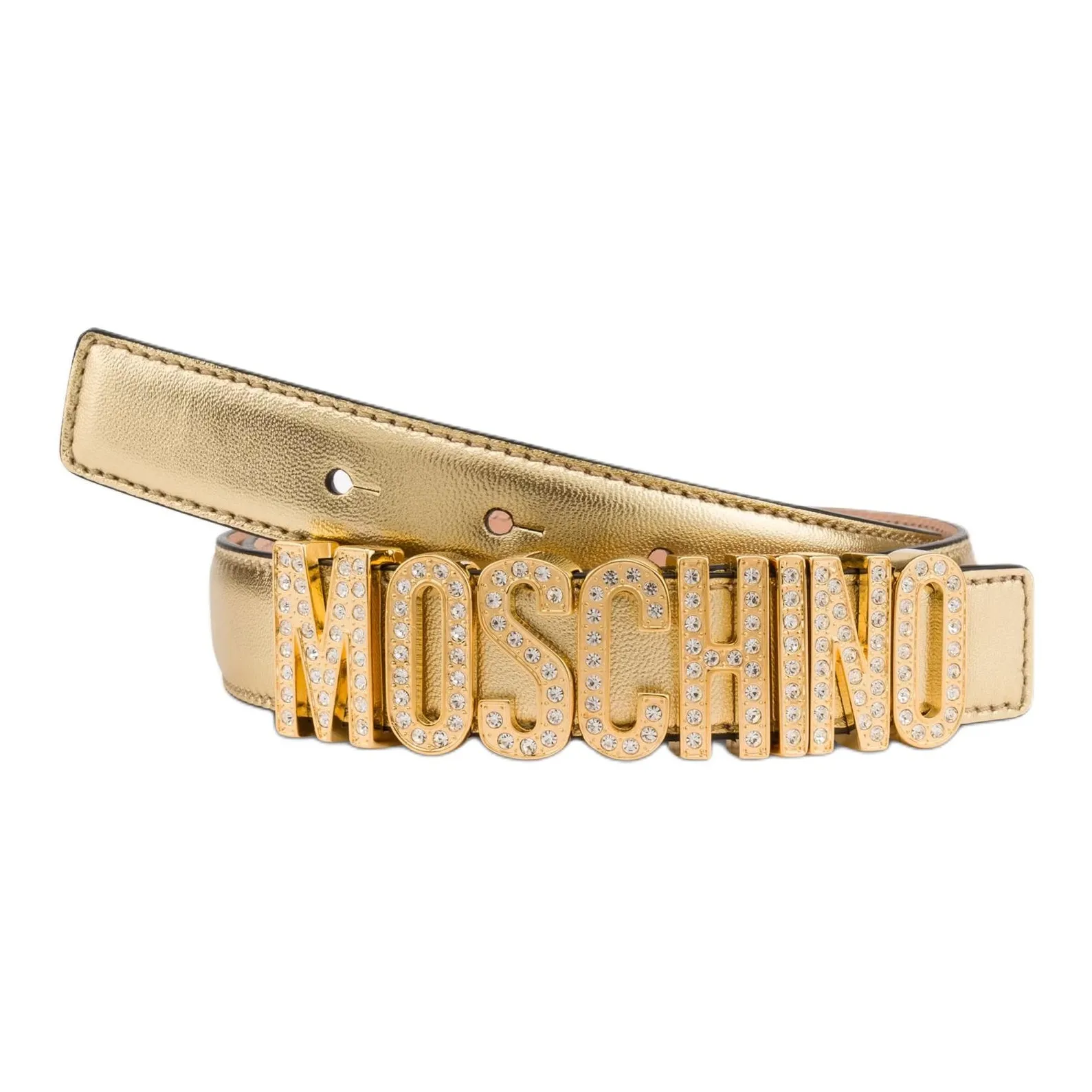 MOSCHINO Sheepskin Leather Belts Women's Gold Width 3CM