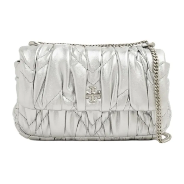 TORY BURCH Kira Metal Shiny Nappa Leather Crossbody Bag, Shoulder Bag Mini Women's Silver