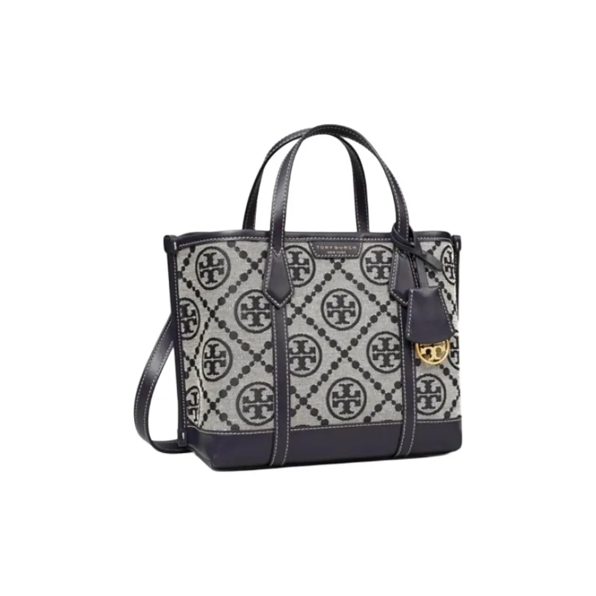 TORY BURCH Perry Fabric Tote Bag Shopping Bag Shoulder Bag Crossbody Bag Handbag Small Size Women's Blue