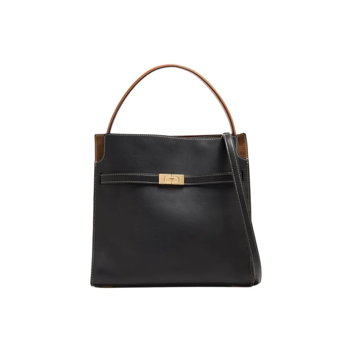 TORY BURCH Lee Radziwill Leather Shoulder Bag, Handbag Large Size Women's Black