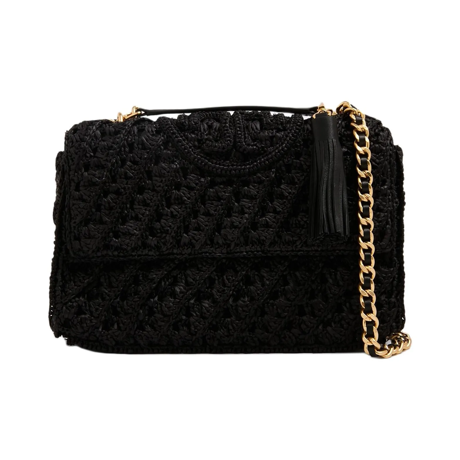 TORY BURCH Fleming Raffia Leather Trim Combined Bag Crossbody Bag Women's Black