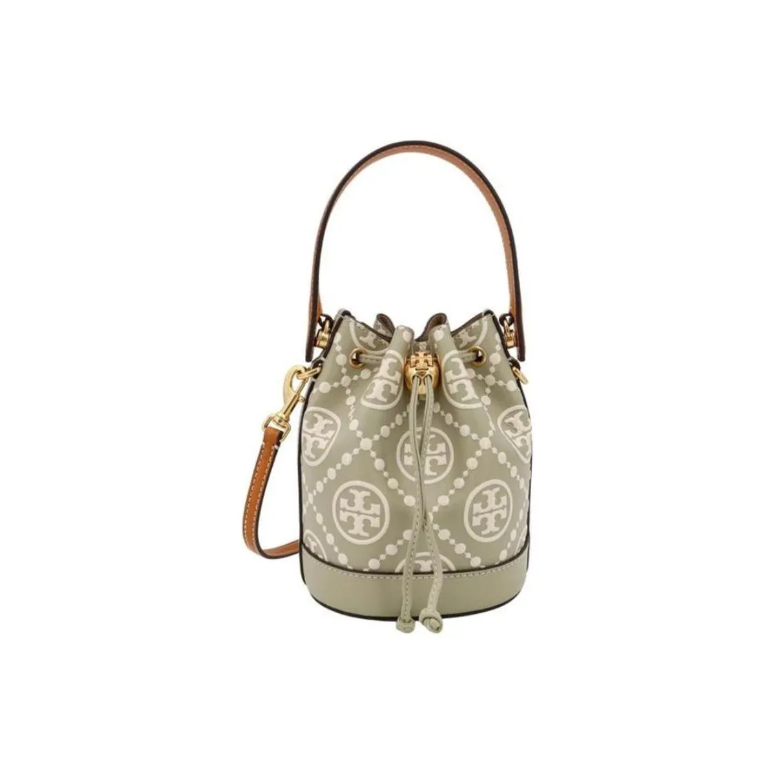 TORY BURCH T Monogram Cow Leather Bucket Bag, Shoulder Bag, Crossbody Bag, Handbag Mini Women's Olive