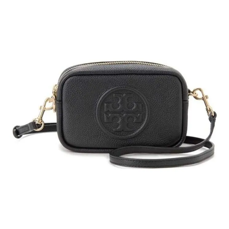TORY BURCH Perry Litchi Grain Leather Clutch, Crossbody Bag, Shoulder Bag Women's Black