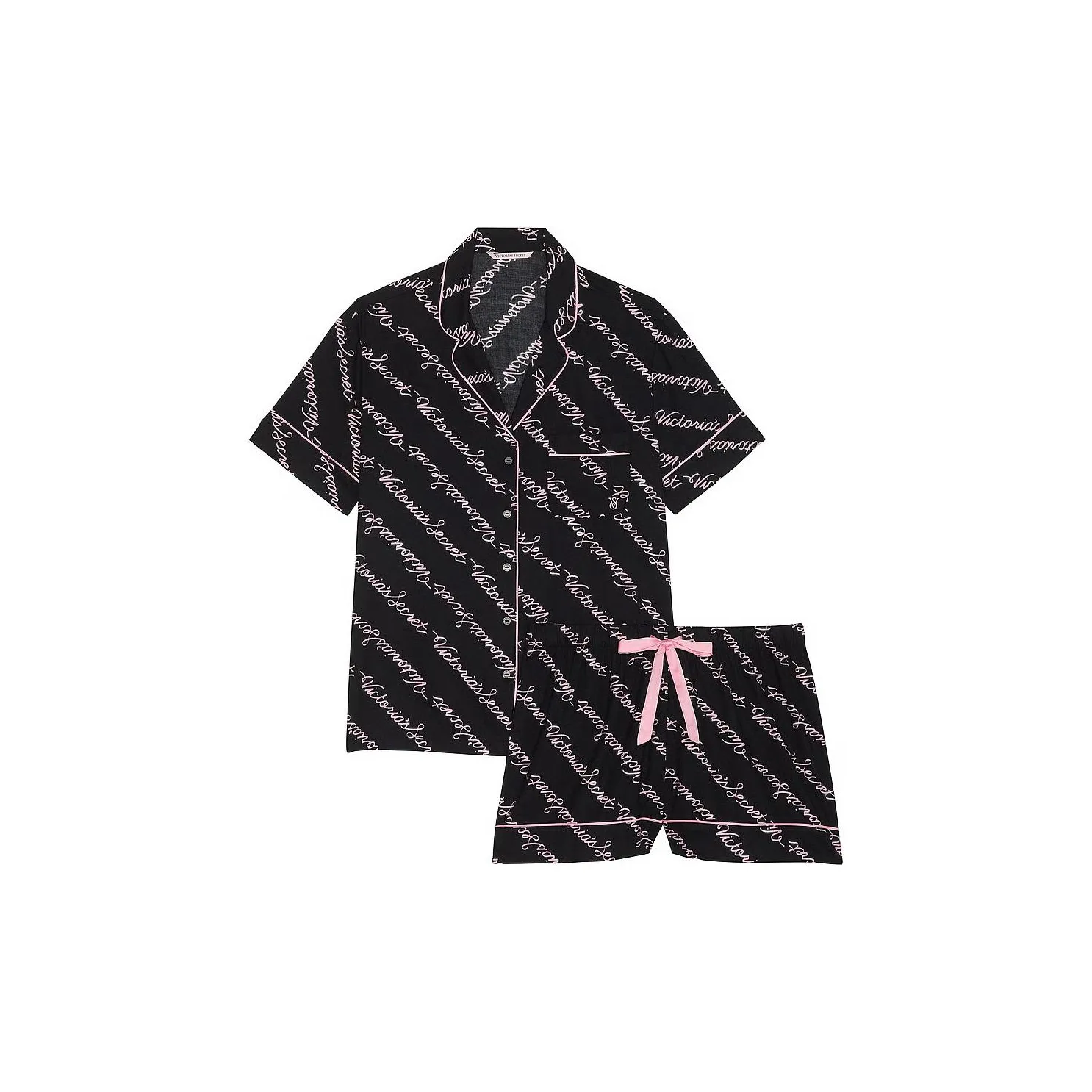 Victoria's Secret Фланелевый короткий пижамный комплект Черный пижамный комплект Script с лентой для женщин черный