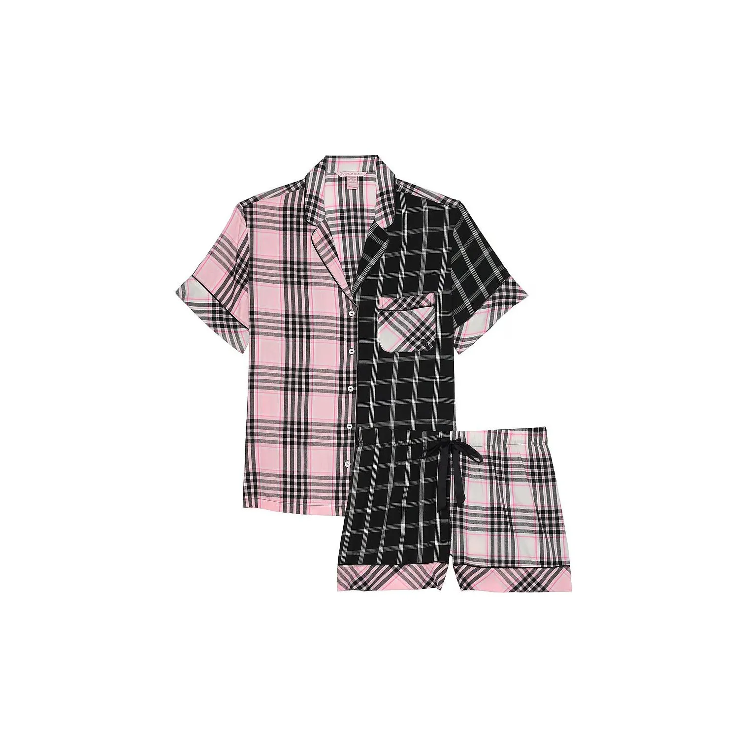 Victoria's Secret Фланелевый короткий пижамный комплект Розовый и черный клетчатый пижамный комплект для женщин черный и розовый