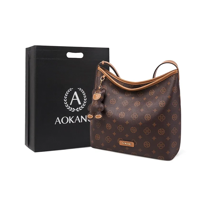 AOKANG PVC Тоут Сумка Сумка через плечо Сумка Mom Средняя Женская Кофейного Экрю цвета