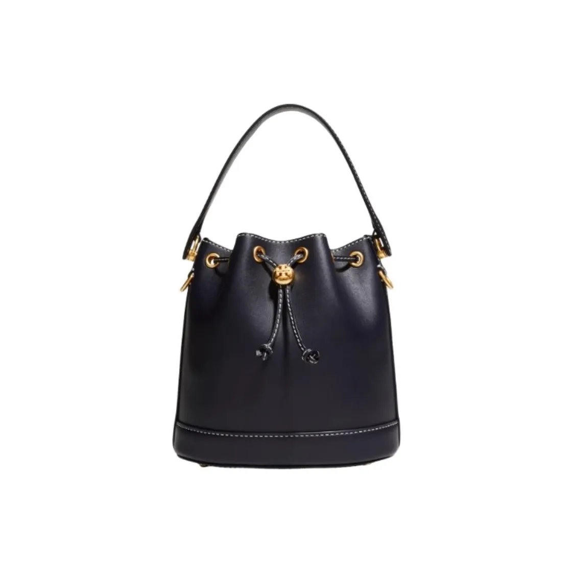 TORY BURCH T Monogram Leather Bucket Bag, Crossbody Bag, Handbag Women's Marine Dark Blue Black Gold