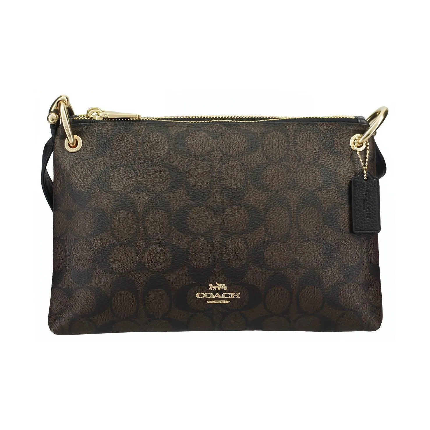 COACH Mia Canvas With Leather Shoulder Bag Crossbody Bag Medium Size Women's Dark Brown Monogram Color