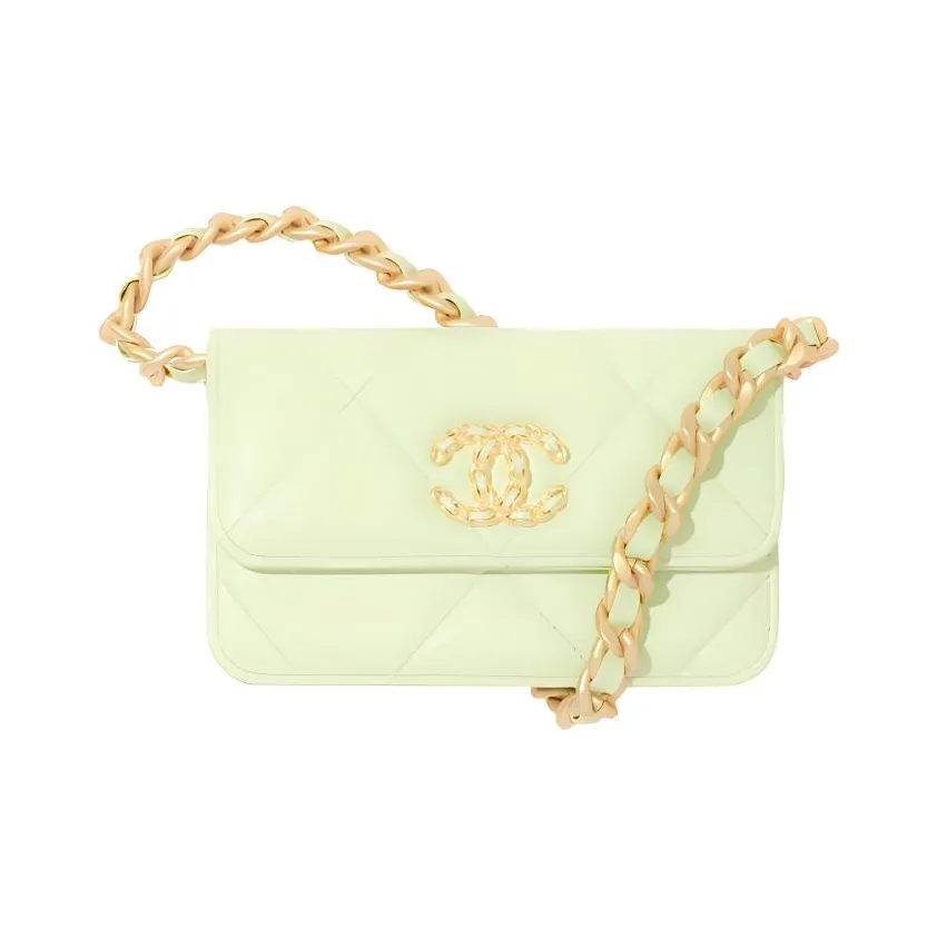 CHANEL 19Bag Shiny Lambskin Evening Bag, Coin Purse, Crossbody Bag, Shoulder Bag Women's Light Green