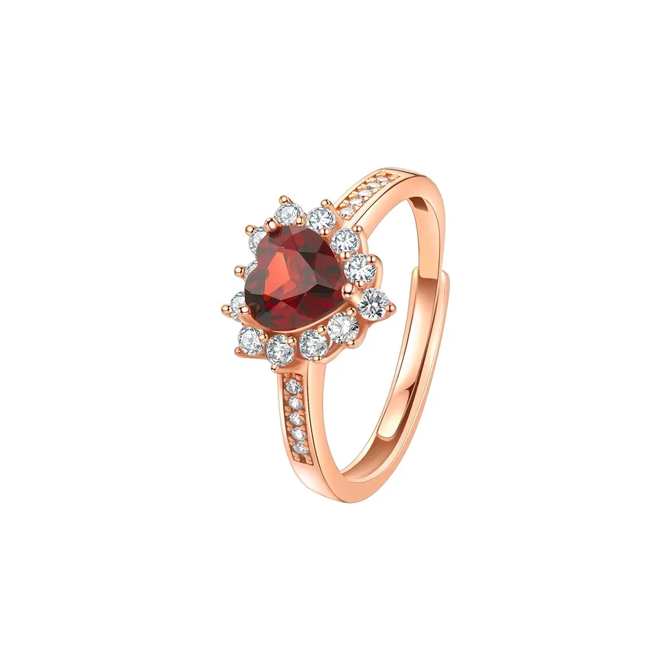 SEAZA S925 Silver Garnet Red Adjustable Opening Rings Women's