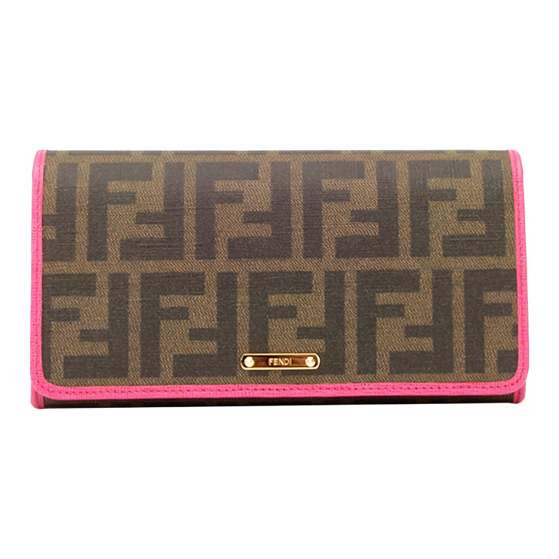 FENDI PVC Polyvinyl Chloride With Leather Wallet Women's Brown & Fuchsia
