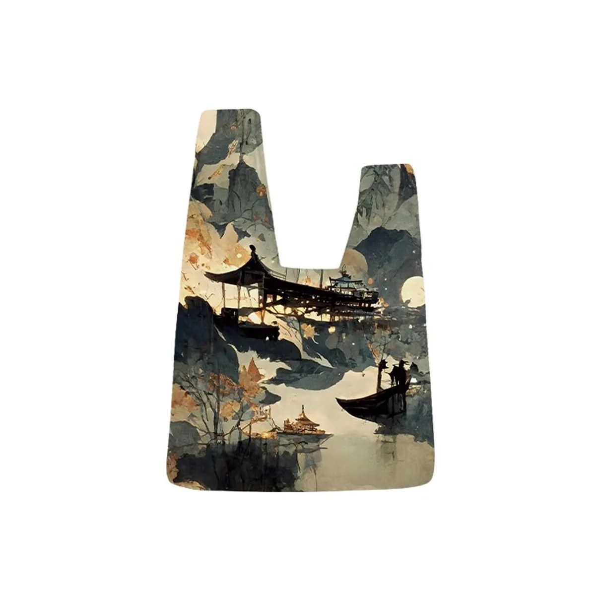 AOSONG Suede Technology Fabric Handbag Unisex River Maple Fishing Lights