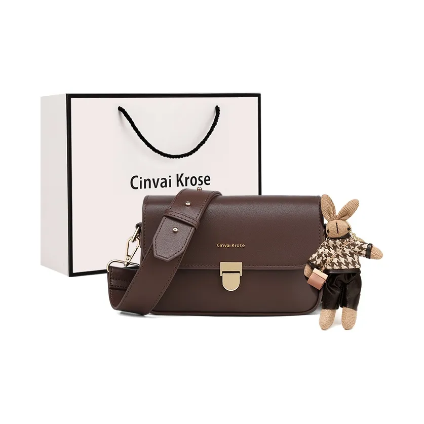 CinvaiKrose Cow Leather Shoulder Bag, Crossbody Bag, Small Square Bag Trumpets Women's Latte Brown